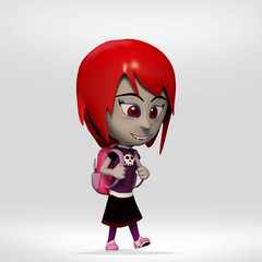 halloween, student girl dressed as vampire walking. 3d cartoon illustration