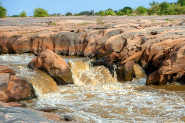 Savannah landscape with river in the National park of Kenya