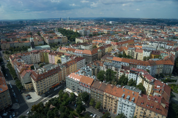 Naklejka na ściany i meble Panoramic view of prague city with nice clouds in summer