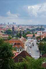 Fototapeta na wymiar Panoramic view of prague city with nice clouds in summer