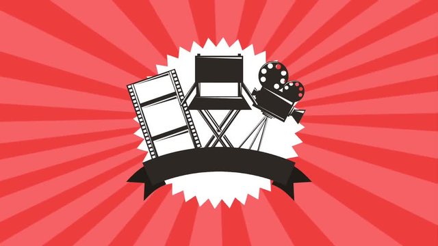 movie label chair projector and film strip banner retro style animation hd