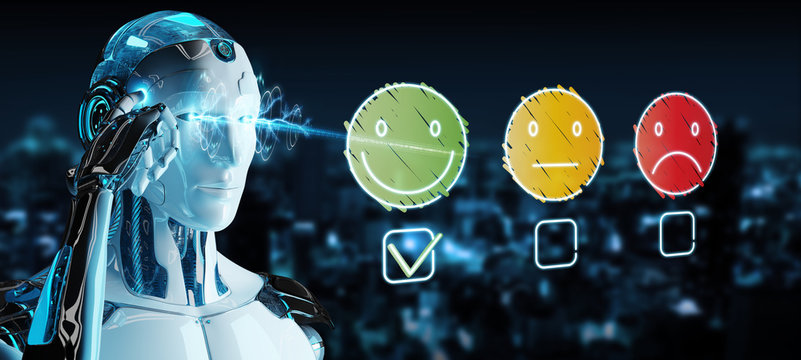 White cyborg using thin line customer satisfaction rating