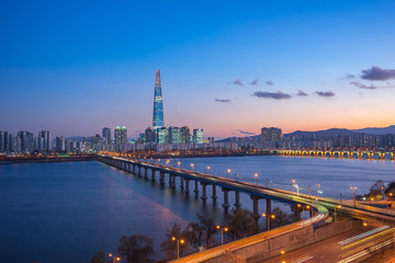 Night in Seoul city street in South Korea