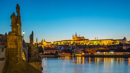 Fototapeta na wymiar Panorama view of Prague skyline in Czech Republic at night