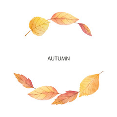 Watercolor autumn vector wreath with leaves and branches isolated on white background.