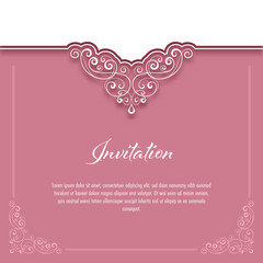 Vintage background with lace border for greeting card or wedding invitation. Vector Illustration