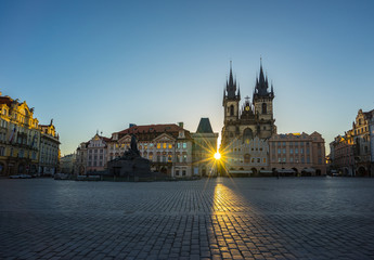 Sunrise in old town square of Prague city, Czech Republic
