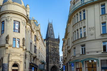 Fototapeta na wymiar Powder Tower landmark in Prague city, Czech Republic