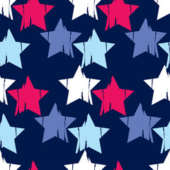 Seamless background with decorative stars.  Brushwork. Hand hatching. Stars in the sky. Scratches texture. Textile rapport.