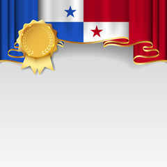 Panama flag background with badge. Flag of Panama.