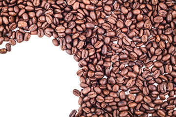 quarter circle corner frame of roasted coffee beans isolated on white use as background or texture with your favorite text