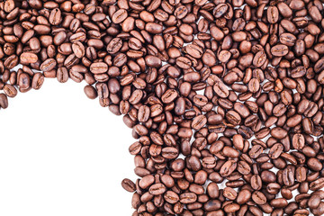 quarter circle corner frame of roasted coffee beans isolated on white use as background or texture with your favorite text