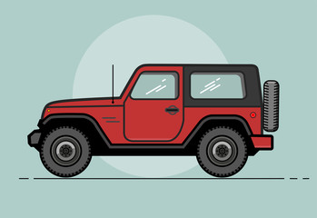 Vector modern retro khaki car. Tourism design.Travel by car. Retro travel car. Extreme Sports, 4x4 Sports. Allroad vehicle. EPS 10