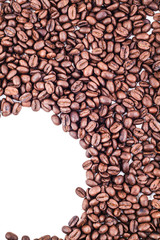 quarter circle corner frame of roasted coffee beans isolated on white use as background or texture with your favorite text