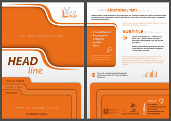 Elegant Flyer Template with Orange Design Elements - Waved Stripe and Layered Orange Shapes on White Background, Vector Illustration