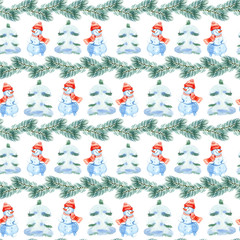 New Year seamless patterns, painted in hand-made water-colors, New Year's attributes and toys, New Year's atmosphere of fun, suitable for printing, truly seamless, of high quality, drawn in a realisti