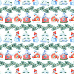 New Year seamless patterns, painted in hand-made water-colors, New Year's attributes and toys, New Year's atmosphere of fun, suitable for printing, truly seamless, of high quality, drawn in a realisti