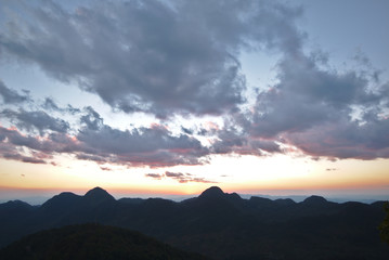 A beautiful sunset sky with silhouette mountain