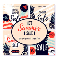 Summer design with hand drawn elements. Vector illustration.