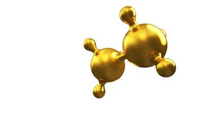 3D illustration of abstract gold molecule background