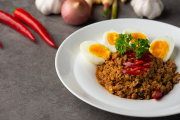 Pad Ka-prao  stir fried chopped minced pork with chili and basil