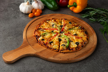 italian pizza with rustic background