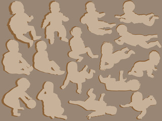 sixteen child sketches collection isolated on brown