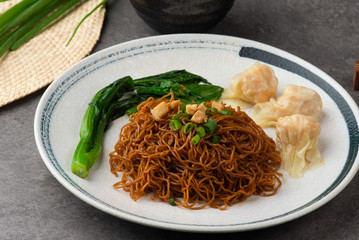 wantan noodles on background