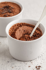 Chocolate mousse from aquafaba. Vegan chickpea dessert.