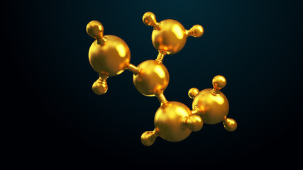 3D illustration of abstract gold molecule background