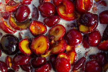 Plum jam, background, top view