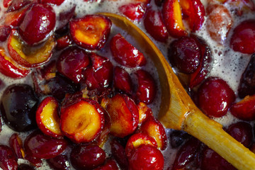 Plum jam, background, top view