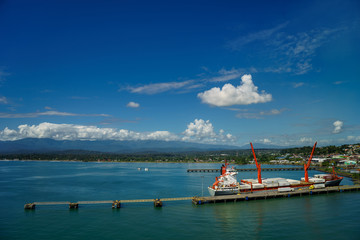 Panorama of port in Puerto Limon in Costa Rica from the sea