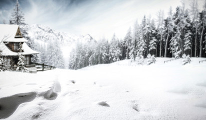 Winter road and free space for your decoration. 