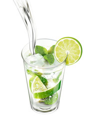 Liquid pouring into mojito