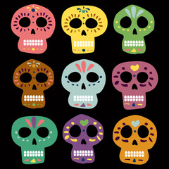 Mexican vector skulls for day of the dead. Dia de los muertos. Illustration for banner site card walpaper design