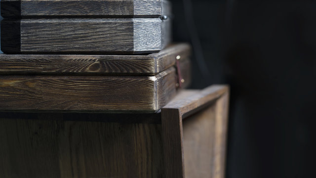Closeup of a fragments of aged wooden boxes.