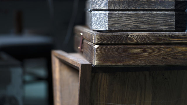 Closeup of a fragments of aged wooden boxes.