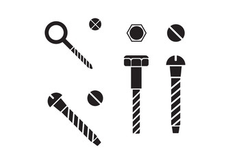 Construction hardware icons. Screws, bolts, nuts and rivets