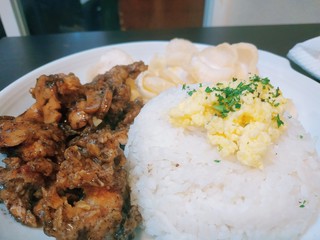 Meal and rice on plate