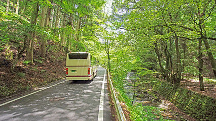 Going up bus to on the road path of countryside mountain © Andy