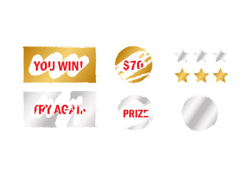 scratch card win. Scratch card elements. Win game lottery prize