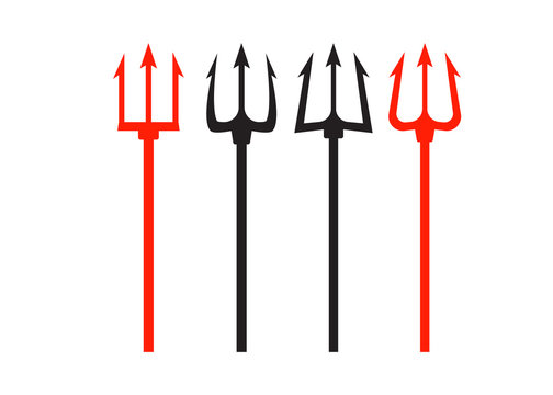 trident devil flat. Neptune red vector trident
