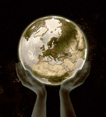 Poland on globe win hands