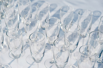 pattern of many empty wine glass circles. catering. welcome drink