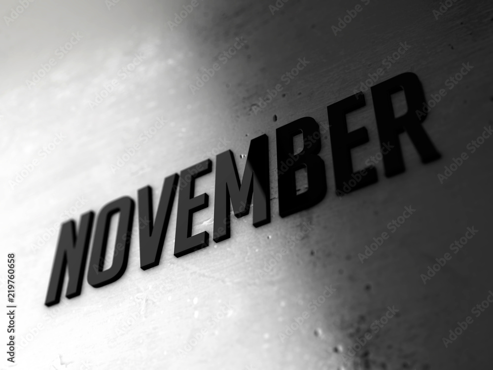 Fototapete november text word on metallic shiny background 3d rendered with depth of field