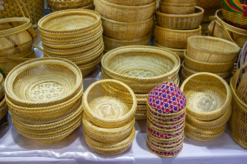 Community Products Weaving A Wicker Basket basketry, fruit basket products By Handmade, in a market of Thailand