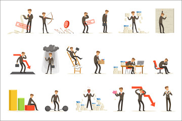 Fototapeta na wymiar Business Fail And Manager Suffering Loss And Being In Debt Set Of Buncrupcy And Company Failure Vector Illustrations