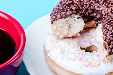 Donut. Sweet food and cup of coffee