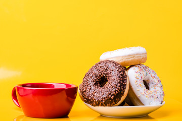 Donut. Sweet food and cup of coffee
